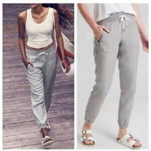 Athleta Cabo Linen Jogger Casual Drawstring Pant in Grey